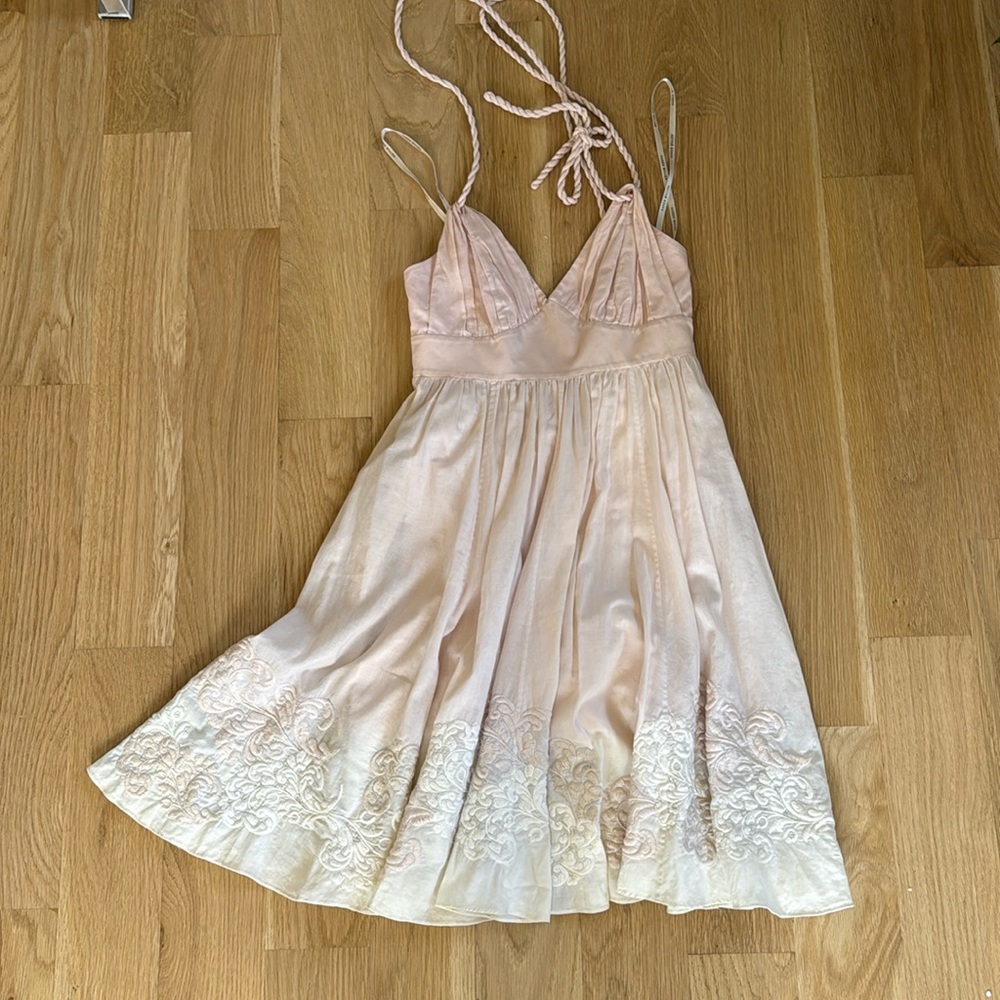 Karen Millen Light Pink Dress Embroidered Rope Straps Size 2